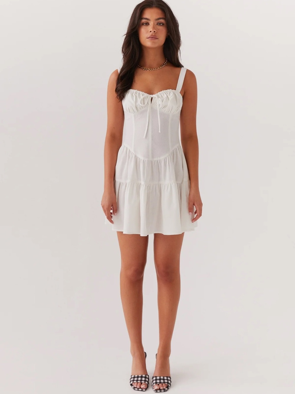 Peppermayo White Ruched Bust Mini Slip Dress
